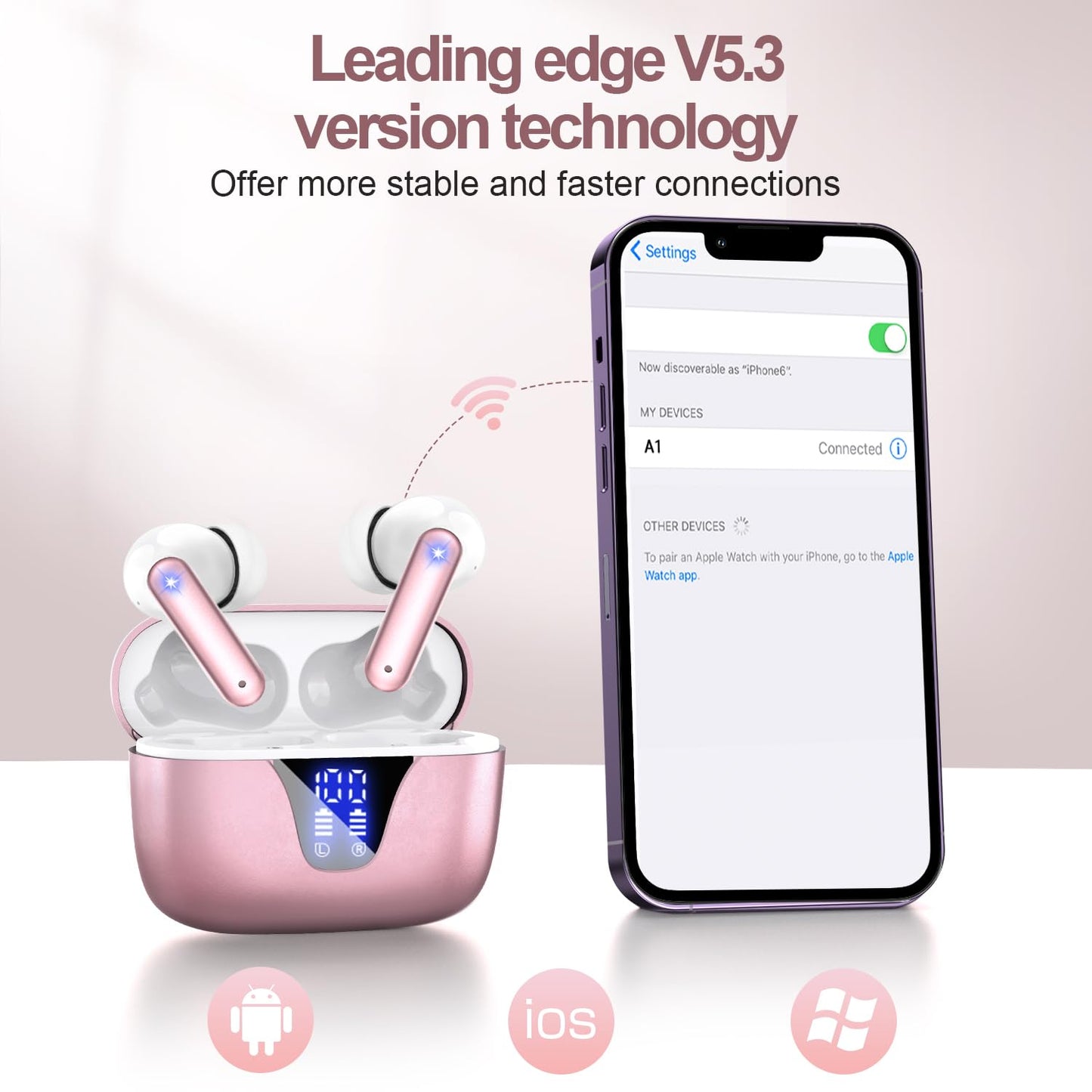 Wireless Earbuds, 2025 Bluetooth Headphones, 50hrs Stereo Deep Bass Ear Buds with Power Display Charging Case, buit in Mic, IPX5 Waterproof Headset for iPhone Andriod Phones