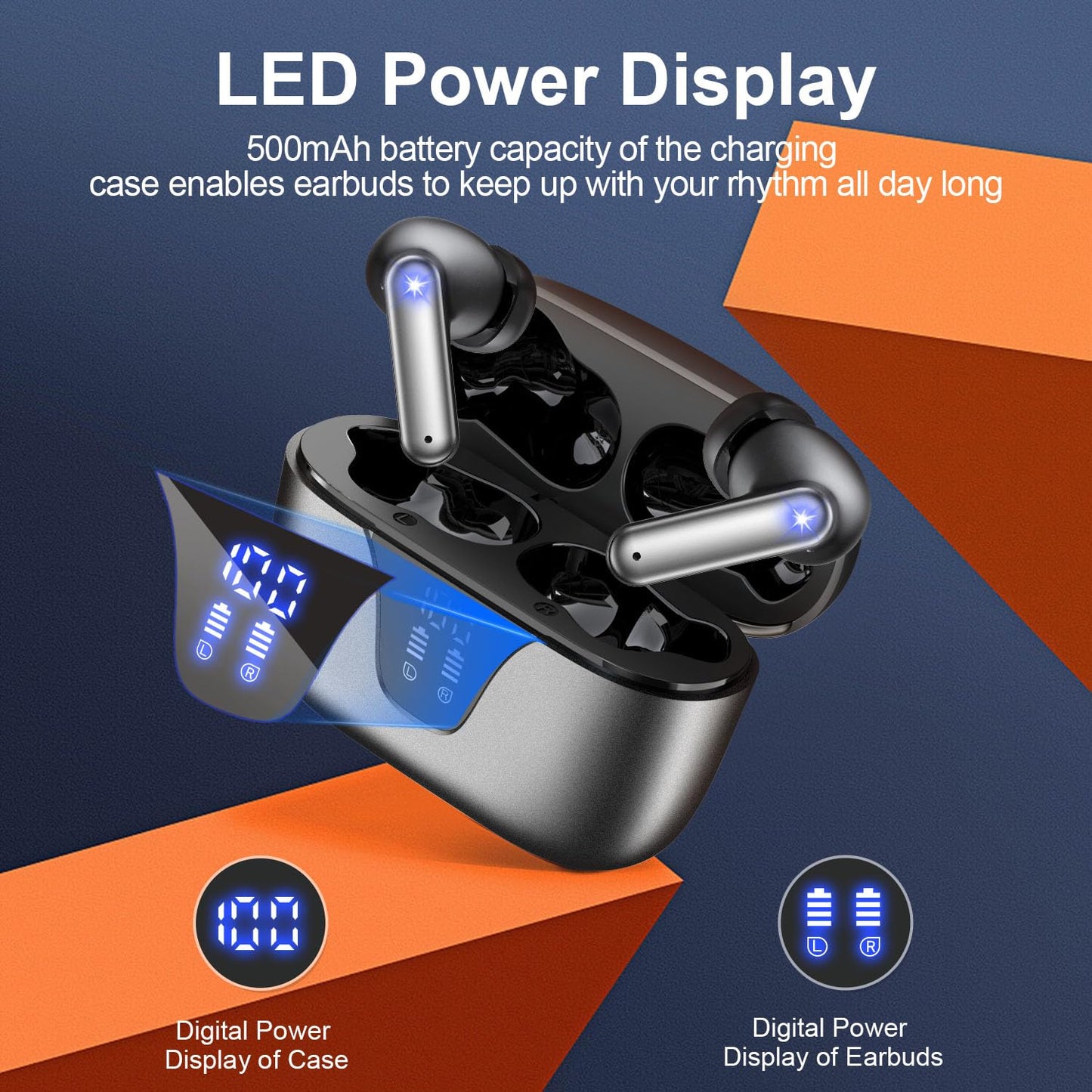 Wireless Earbuds, 2025 Bluetooth Headphones, 50hrs Stereo Deep Bass Ear Buds with Power Display Charging Case, buit in Mic, IPX5 Waterproof Headset for iPhone Andriod Phones