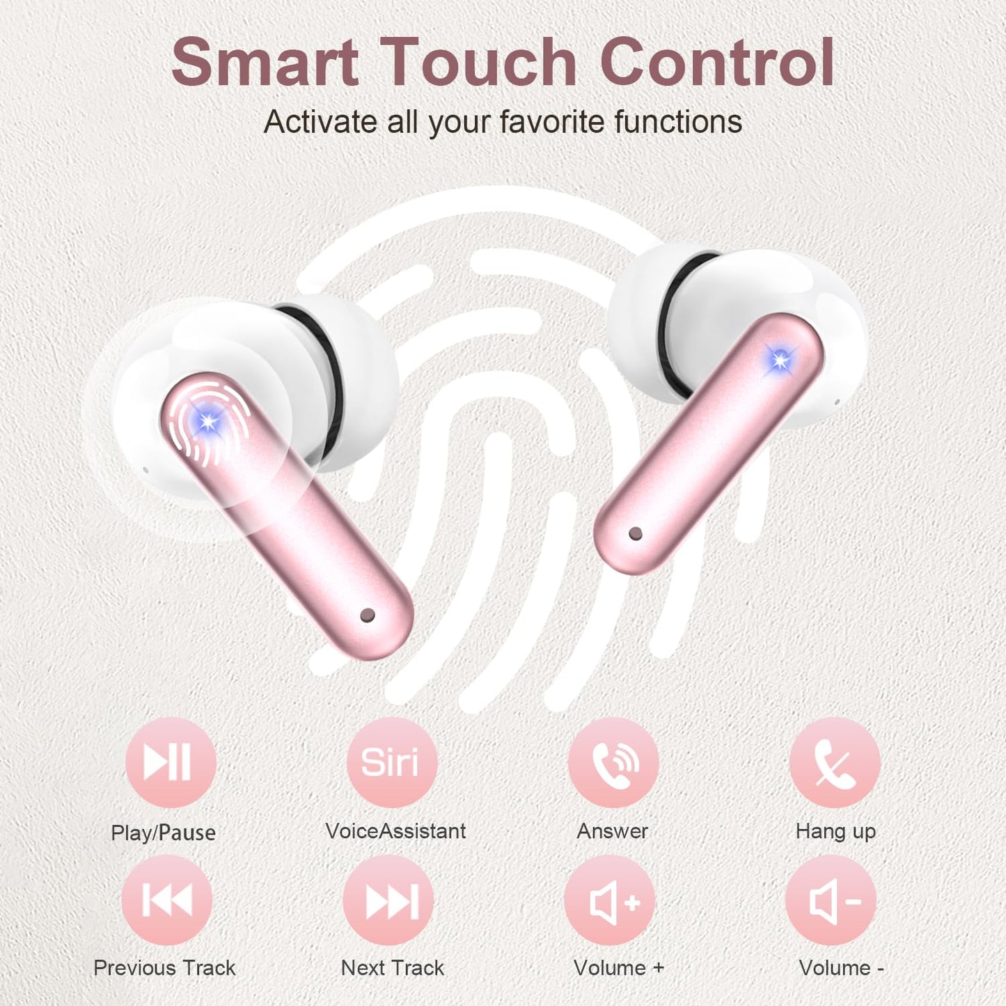 Wireless Earbuds, 2025 Bluetooth Headphones, 50hrs Stereo Deep Bass Ear Buds with Power Display Charging Case, buit in Mic, IPX5 Waterproof Headset for iPhone Andriod Phones