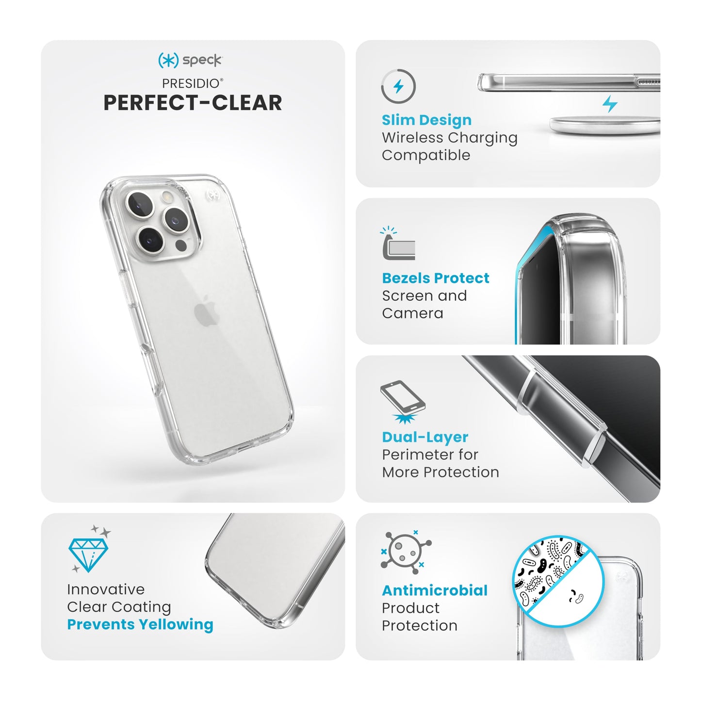 Speck Presidio Perfect Clear iPhone 16 Pro Case - Slim Phone Case