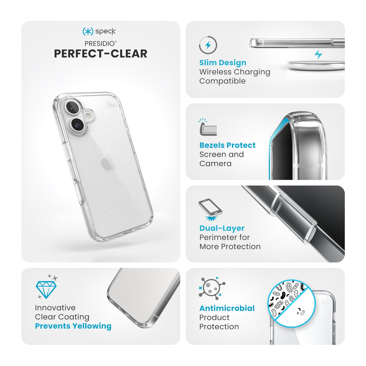 Speck Presidio Perfect Clear iPhone 16 Pro Case - Slim Phone Case