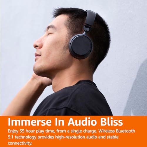 Bluetooth Headphones with Microphone, Wireless, On Ear, 35 Hour Playtime, Foldable, One Size, Black
