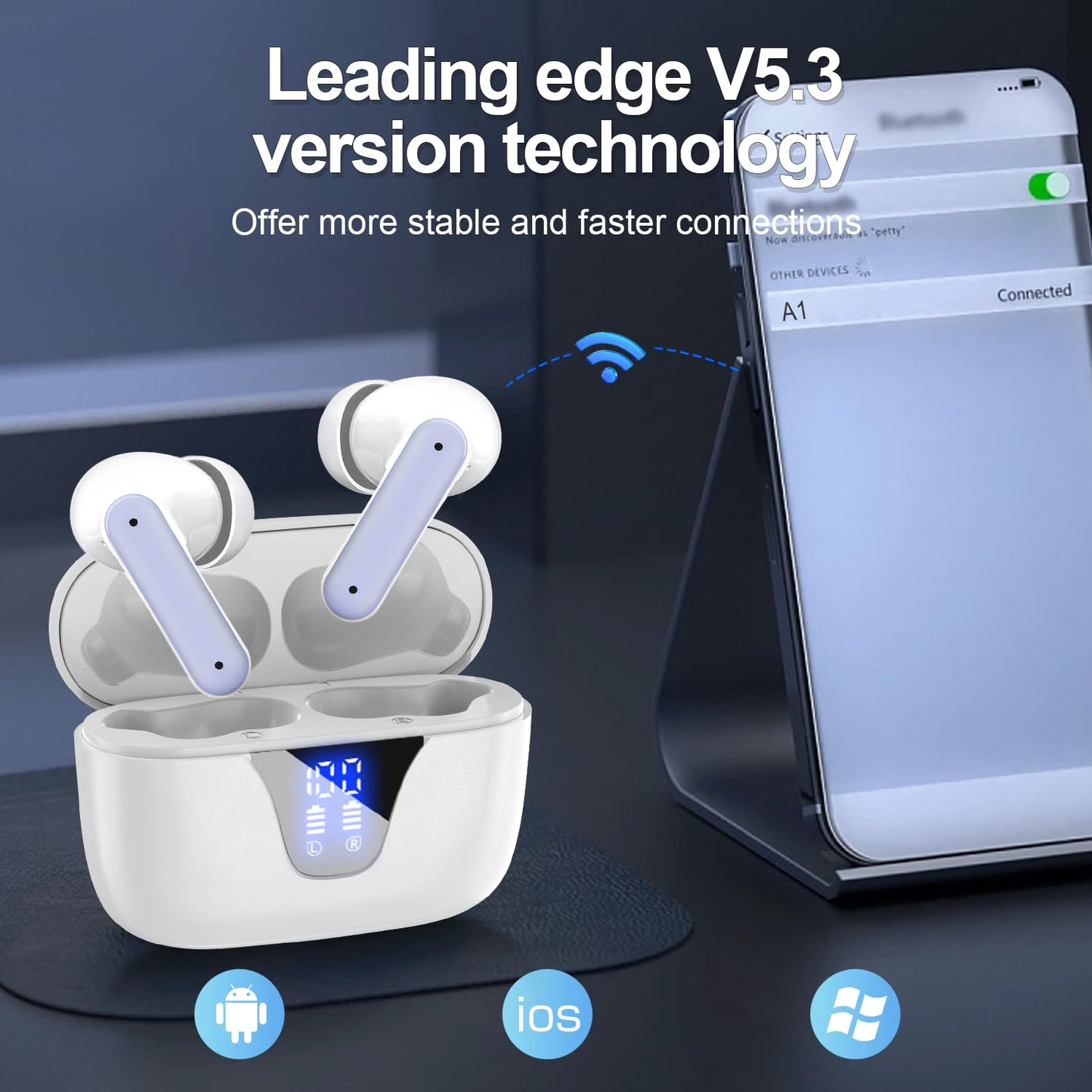 Wireless Earbuds, 2025 Bluetooth Headphones, 50hrs Stereo Deep Bass Ear Buds with Power Display Charging Case, buit in Mic, IPX5 Waterproof Headset for iPhone Andriod Phones