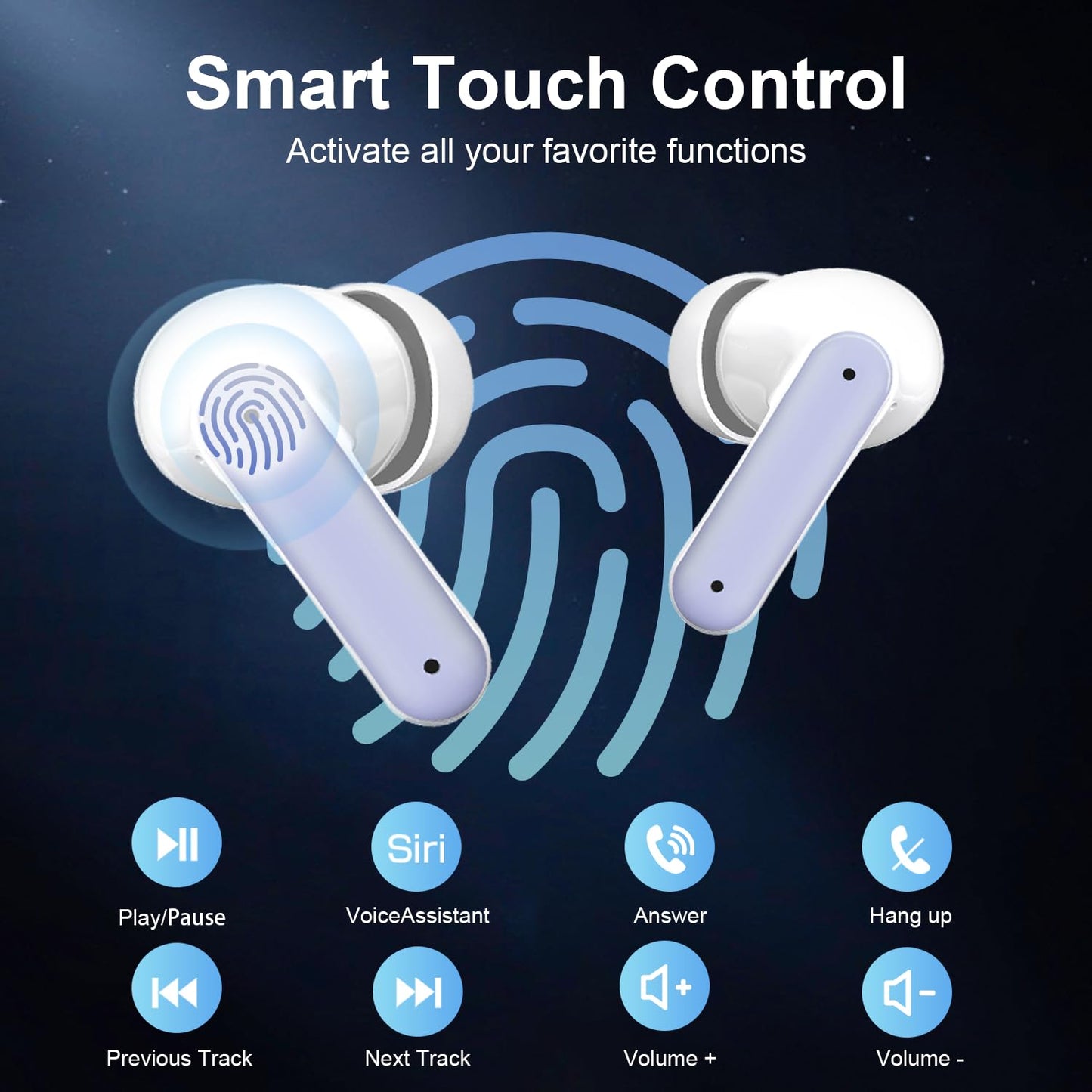 Wireless Earbuds, 2025 Bluetooth Headphones, 50hrs Stereo Deep Bass Ear Buds with Power Display Charging Case, buit in Mic, IPX5 Waterproof Headset for iPhone Andriod Phones