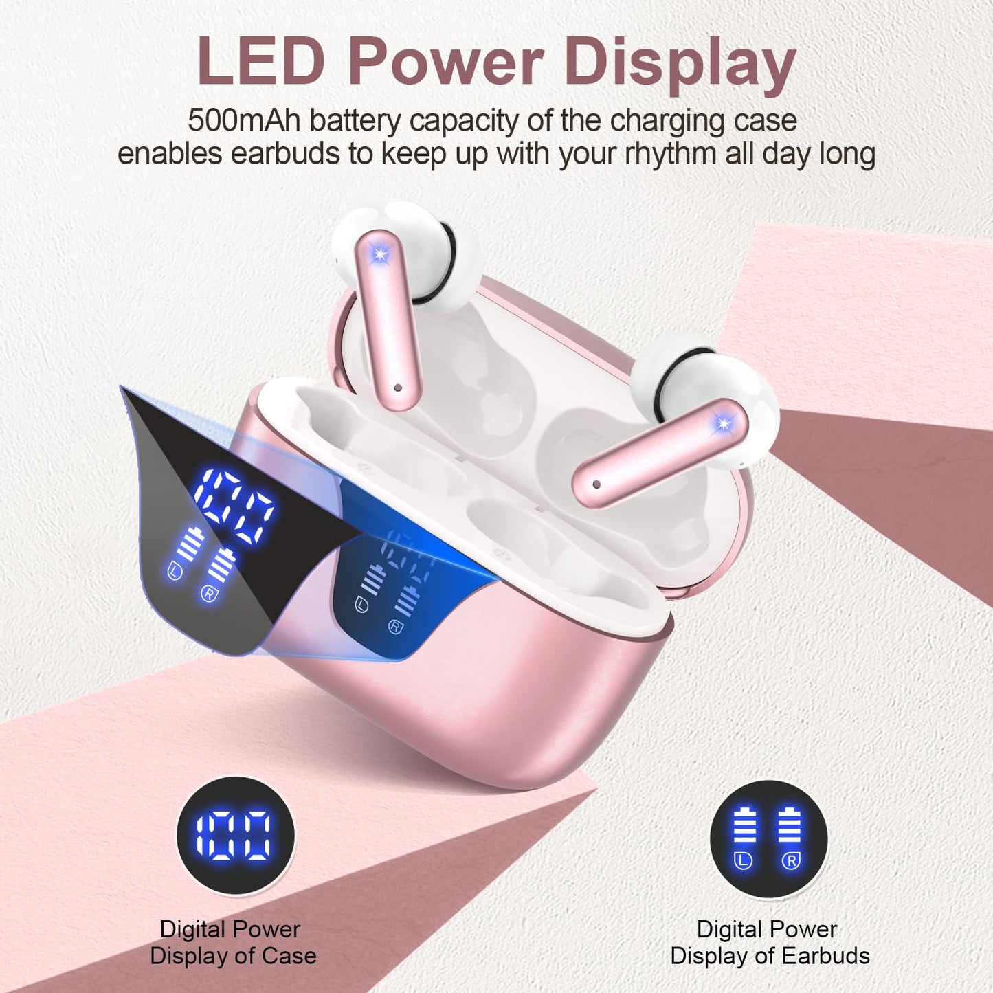 Wireless Earbuds, 2025 Bluetooth Headphones, 50hrs Stereo Deep Bass Ear Buds with Power Display Charging Case, buit in Mic, IPX5 Waterproof Headset for iPhone Andriod Phones