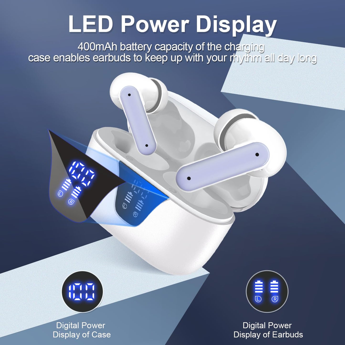 Wireless Earbuds, 2025 Bluetooth Headphones, 50hrs Stereo Deep Bass Ear Buds with Power Display Charging Case, buit in Mic, IPX5 Waterproof Headset for iPhone Andriod Phones