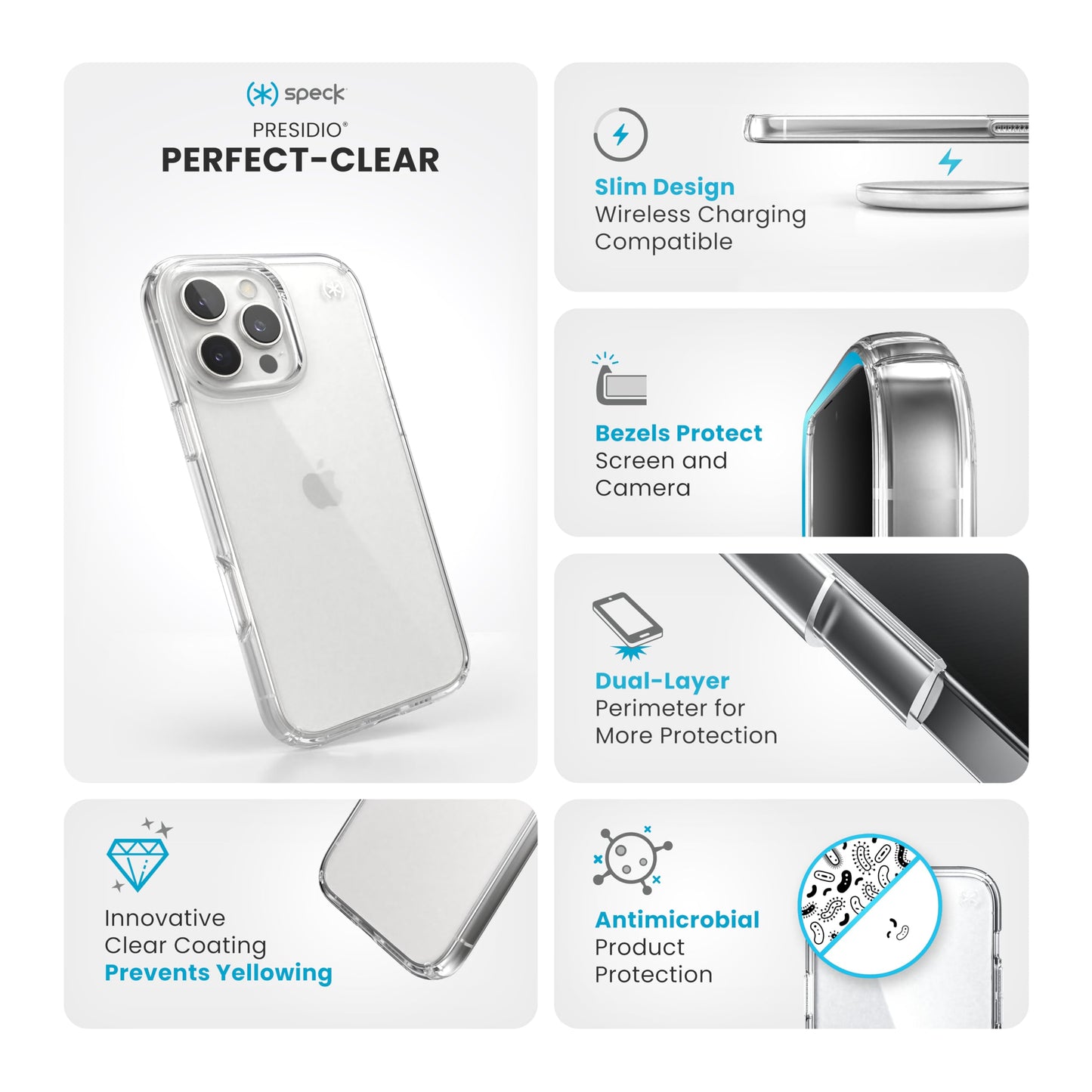 Speck Presidio Perfect Clear iPhone 16 Pro Case - Slim Phone Case